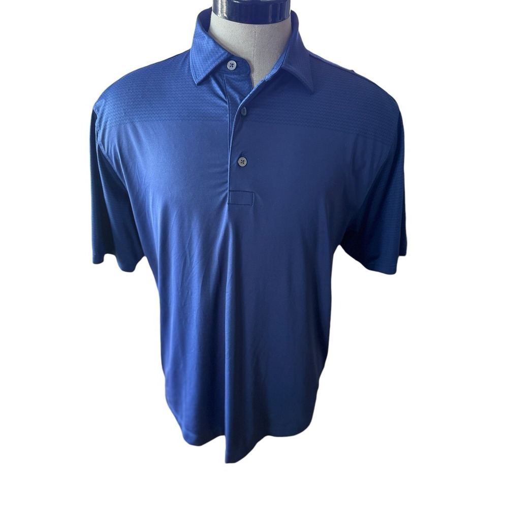FootJoy Blue SENECA HICKORY STICK Polyester&Spandex‎ Golf Shirt Men Size Large